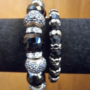 Elegant Black and Silver Beaded Bracelet Set